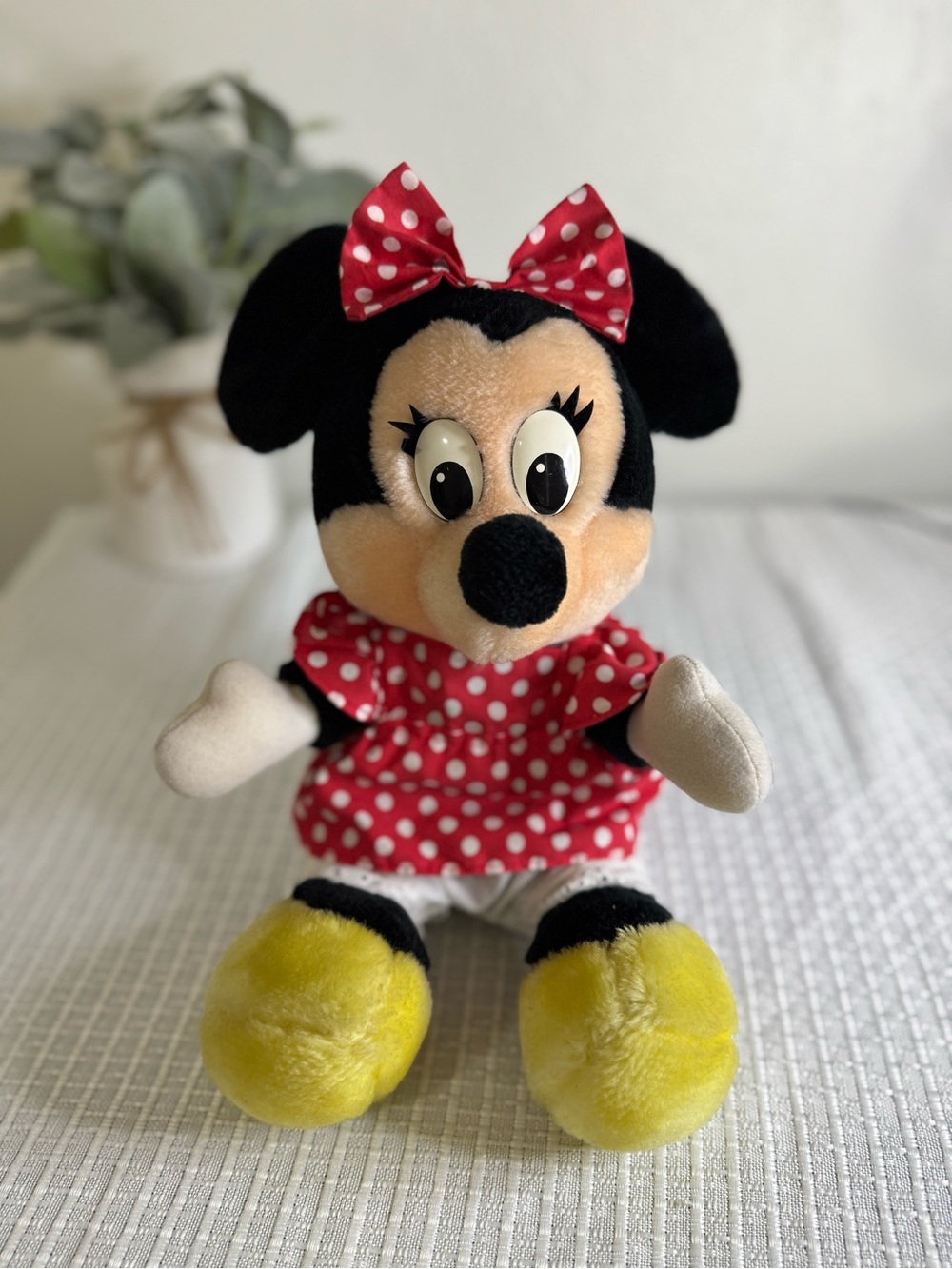 Disney Minnie Mouse Plush Toy in Red Polka Dot Dress with Yellow Shoes